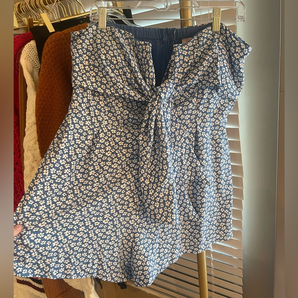 Pink Lily floral blue romper